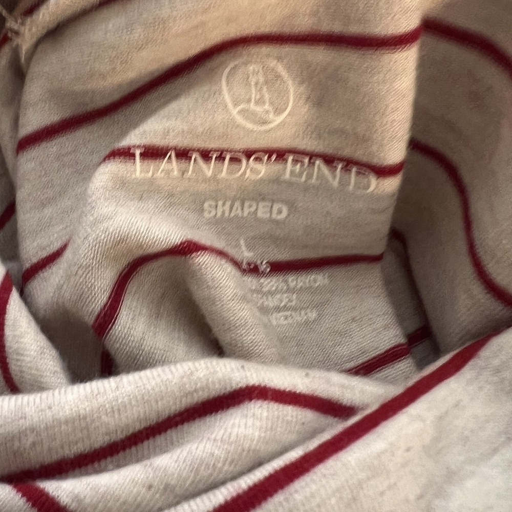 Lands' End Women's Large Long Sleeve Turtleneck Striped Stretch Oatmeal Red NWT - Picture 7 of 8